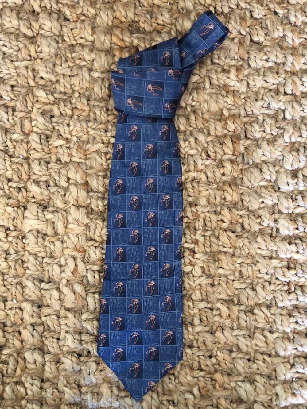 Tropicals by Tango 100% Silk Tie, Blue and Pink, Flamingo Pattern, Vacation Mode
